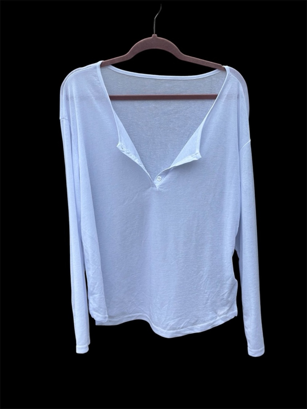 Relaxed White Long-Sleeve Henley button up Top - Women- XL